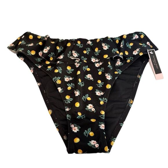 VICTORIA’S SECRET HIGH WAIST LEMON PRINT‎ RUFFLE TRIM BIKINI BOTTOM LARGE NWT - Picture 1 of 4